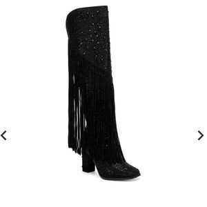 Jessica Simpson Asire Fringe Western Boot in Black Rhinestone
